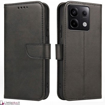 Dirbtinės odos atverčiamas dėklas su skyreliais - juodas (Xiaomi Redmi Note 13 Pro 5G/Poco X6 5G)